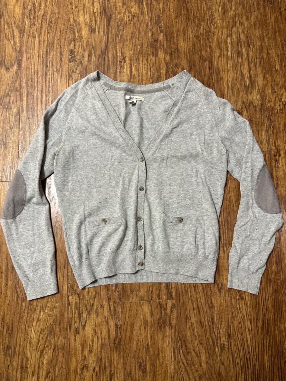 Bass & Co. Button-Up Cardigan with Elbow Patches Grey Size Medium